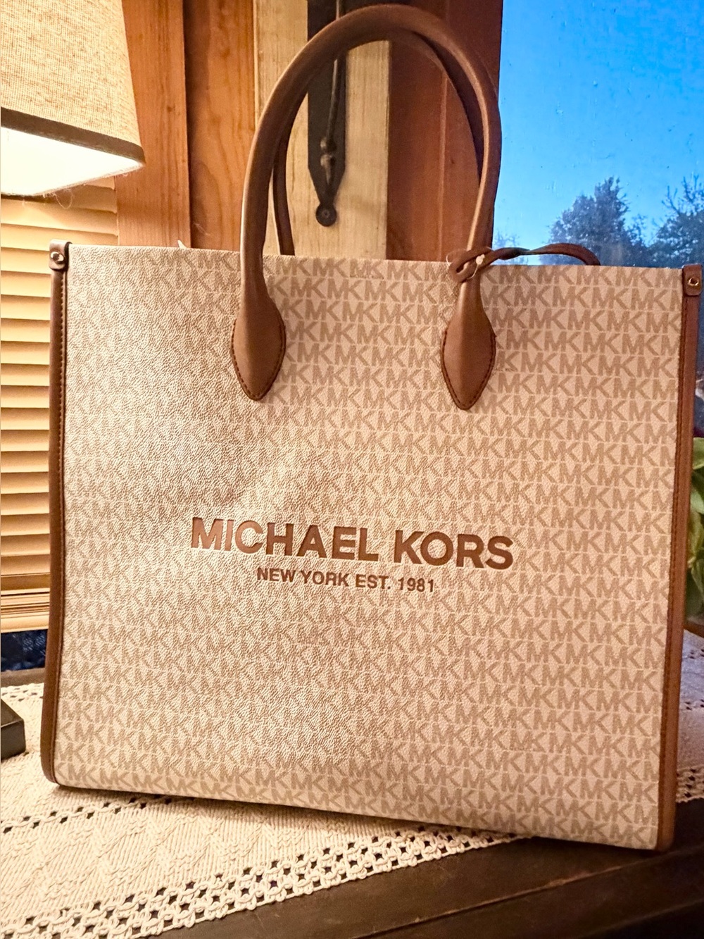 Michael Kors Cream and Brown Logo Tote